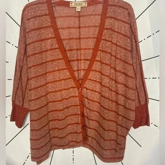 Decree Red Striped Dolman Boho Lightweight Cardigan Top - Picture 3 of 7